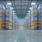 Spacious 3PL warehouse interior with organized shelves in Detroit, featuring logistics outsourcing by Evans Distribution.